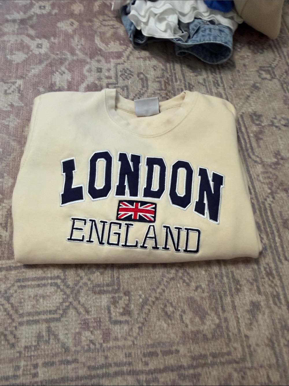 Cream London England Crewneck Sweatshirt with Flag Applique